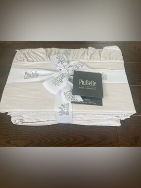 PiuBelle Portugal King Sheet Set Ruffled Raw Edge Cotton 4 pc